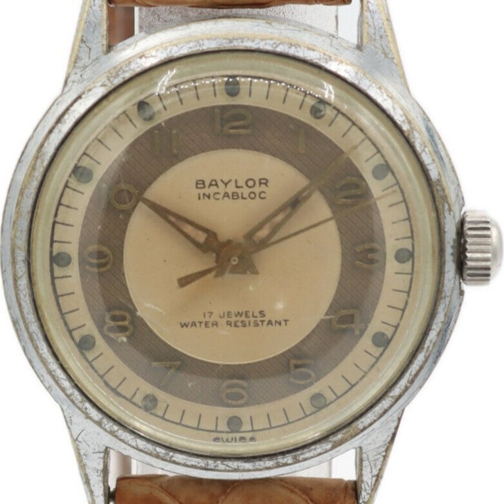 Vintage 30mm Baylor Bullseye 17 Jewel Men's Wristwatch AS 1107 Swiss Made Steel